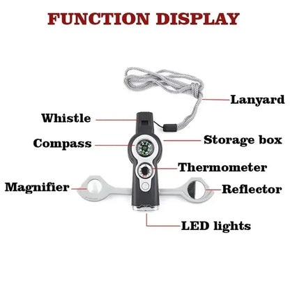 7-in-1 Outdoor Survival Whistle – Emergency Camping & Hiking Rescue Tool