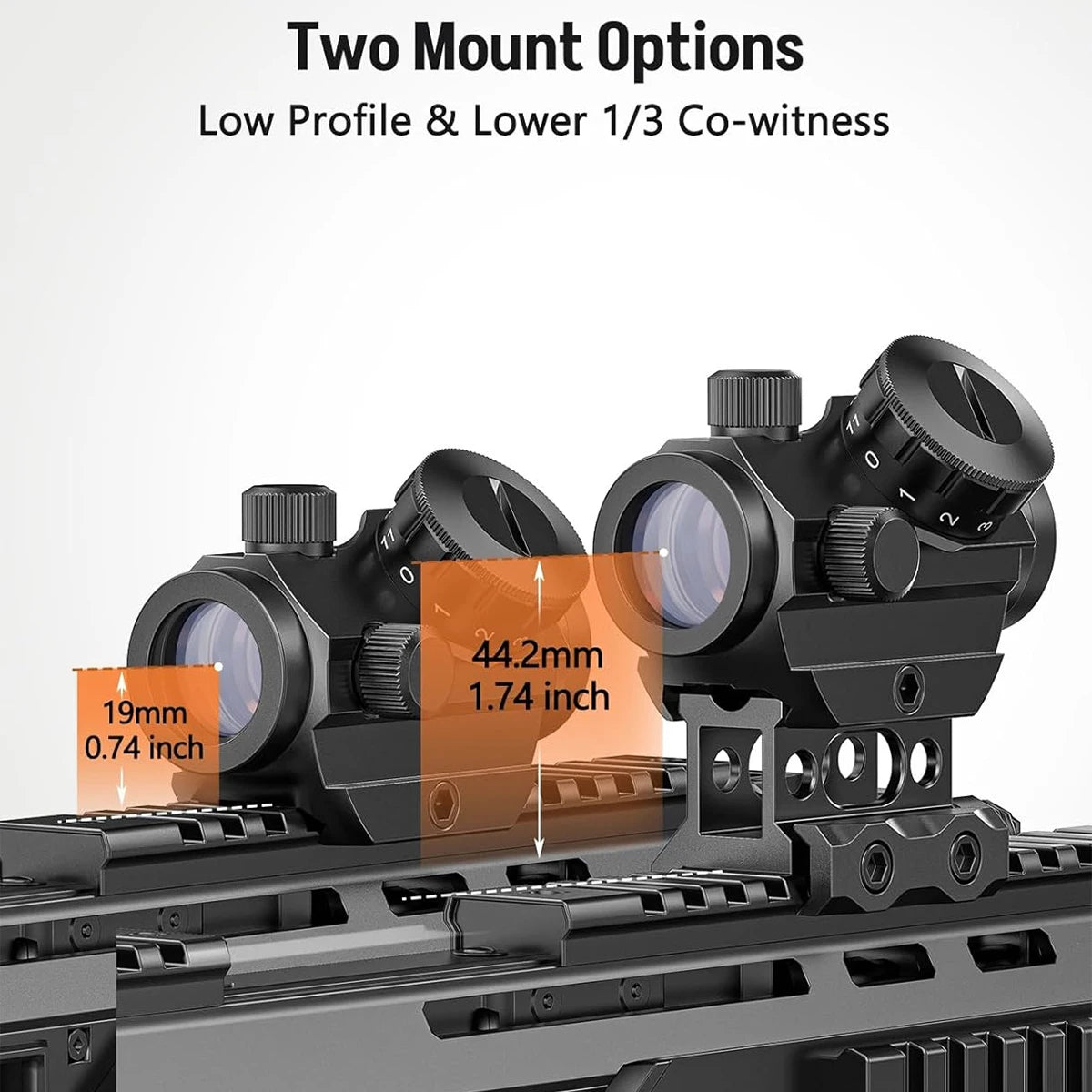 2MOA Red Dot Sight 1x25mm Reflex Scope – Waterproof, Shockproof, Fog-Proof with 1-Inch Riser Mount for Rifles