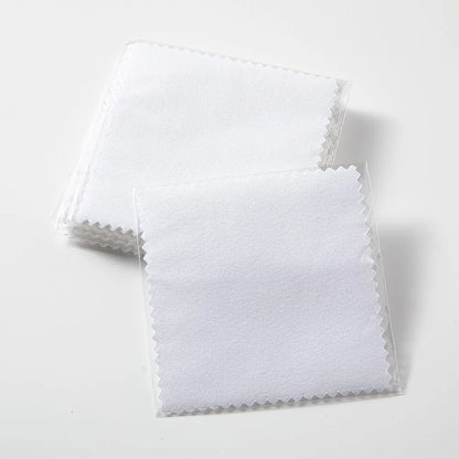 50pcs 8x8cm Silver Polish Cloths – Individually Wrapped Soft Cleaning Wipes for Jewelry & Tools