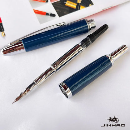 Jinhao 10 Metal Fountain Pen – Press-Out Nib, Retractable Fine Nib with Ink Converter