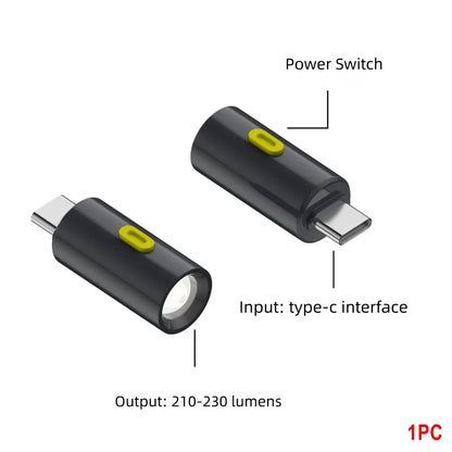 230 Lumens Type-C Mini LED Flashlight - Portable USB-C Emergency Light with Lanyard for Outdoor Use