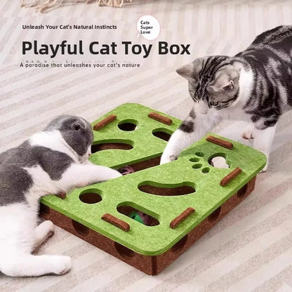 Cat Felt Puzzle Toy Box - Interactive Exercise & Hunting Game With Ball for Indoor Cats