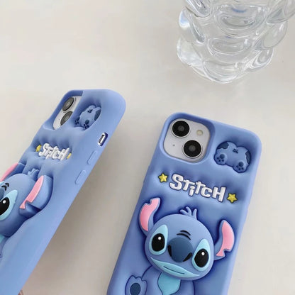 Cute Stitch Head Phone Case — Soft Silicone Grip Tok Holder for iPhone 7-15 Pro Max, XS/XR/SE/Plus