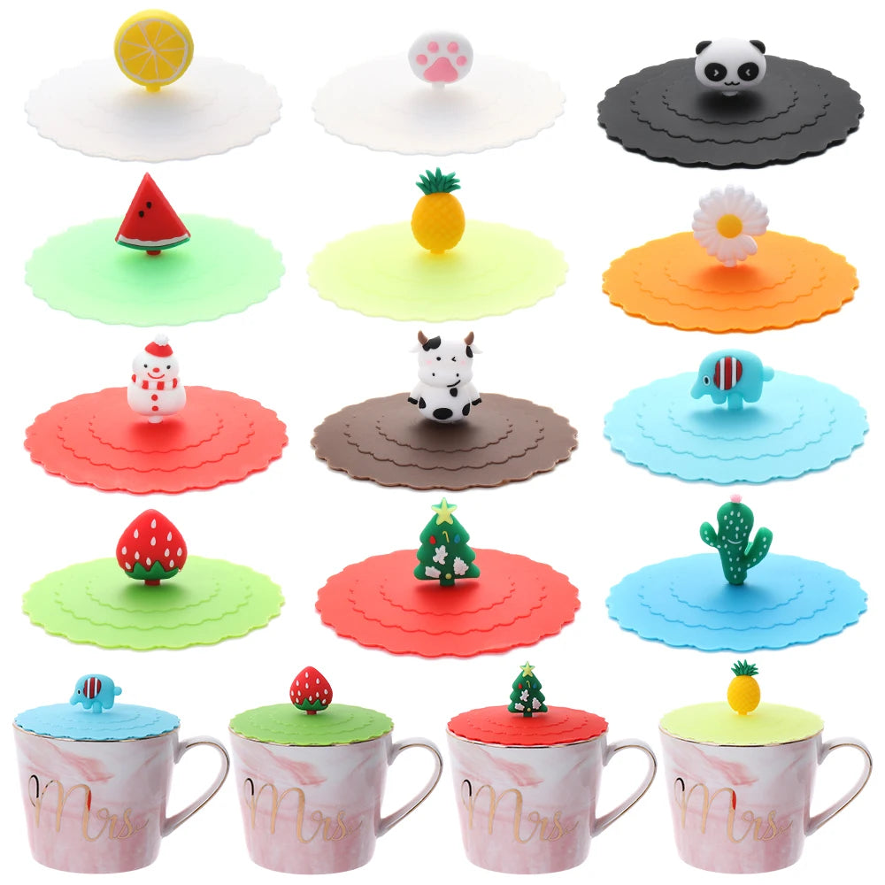 Cartoon 10cm Cute Silicone Cup Cover - Heat-Resistant, Leak-Proof, Dustproof Sealed Lid for Tea Cups
