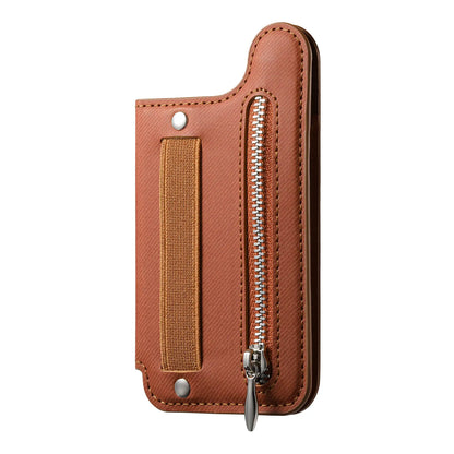 Flip Card Phone Case - Zipper Wallet Card Holder with Wrist Strap and Desktop Stand Support