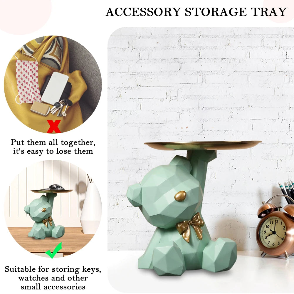 Geometric Bear Key Holder – Resin Figurine for Desk & Entrance Decoration