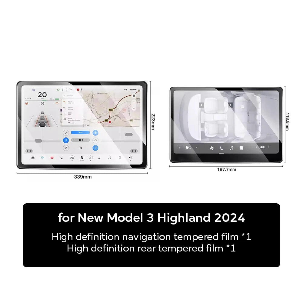 TESY Tempered Glass Screen Protector for Tesla Model YL/Y Juniper & Model 3 Highland - Front & Rear Display Protection