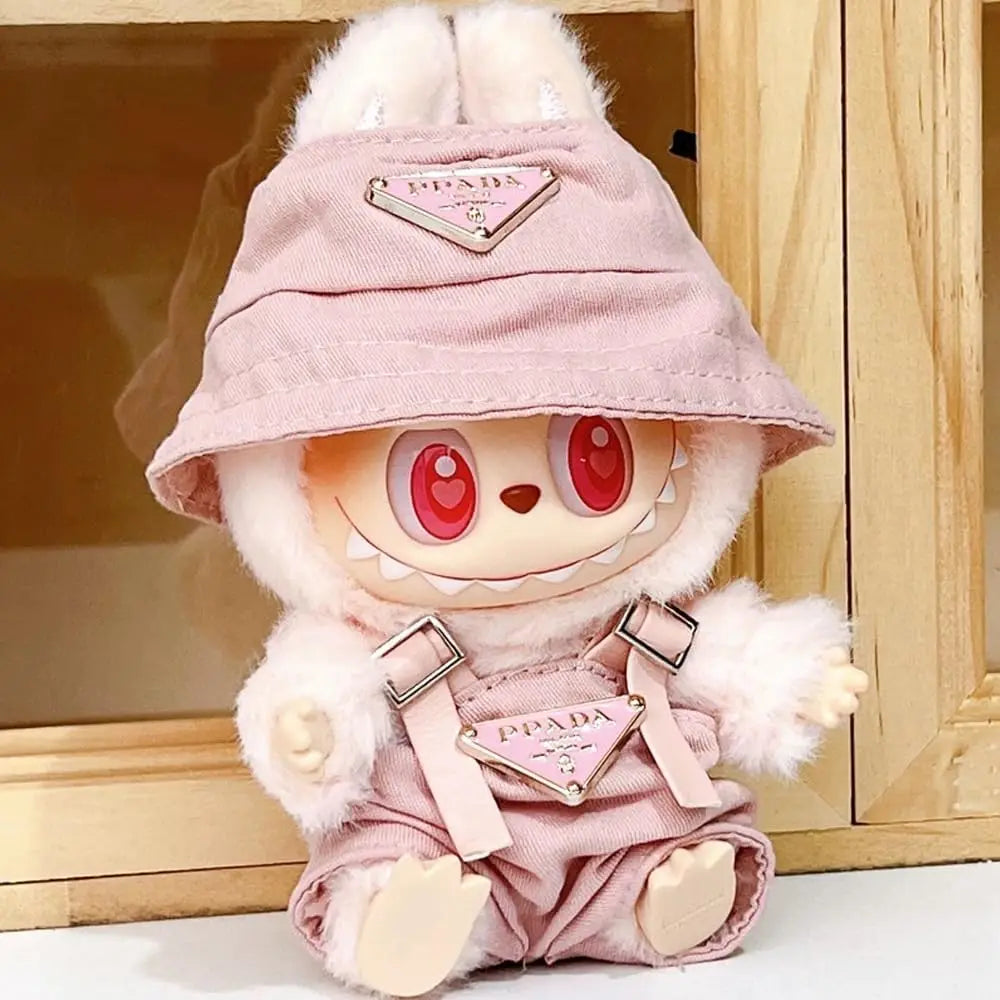 8-Inch Labubu Clothes Set – Pink Hat & Overalls Outfit for Labubu Dolls, Cute Dress-Up Accessories