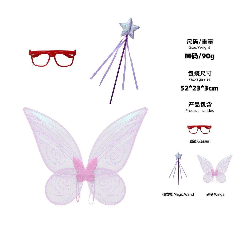 Shrek Fairy Godmother Cosplay Costume - Red Glitter Slit Dress with Wings, Glasses & Magic Wand for Halloween Parties