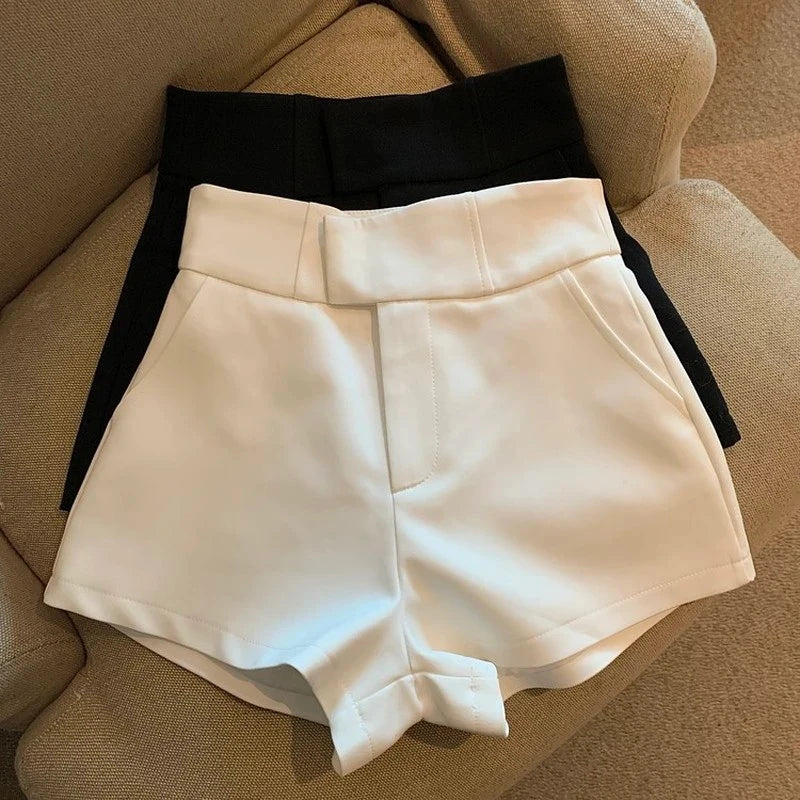 Mooyufon Black High-Waisted Shorts for Women – Harajuku A-Line Slim Fit Casual Sexy Straight Pants