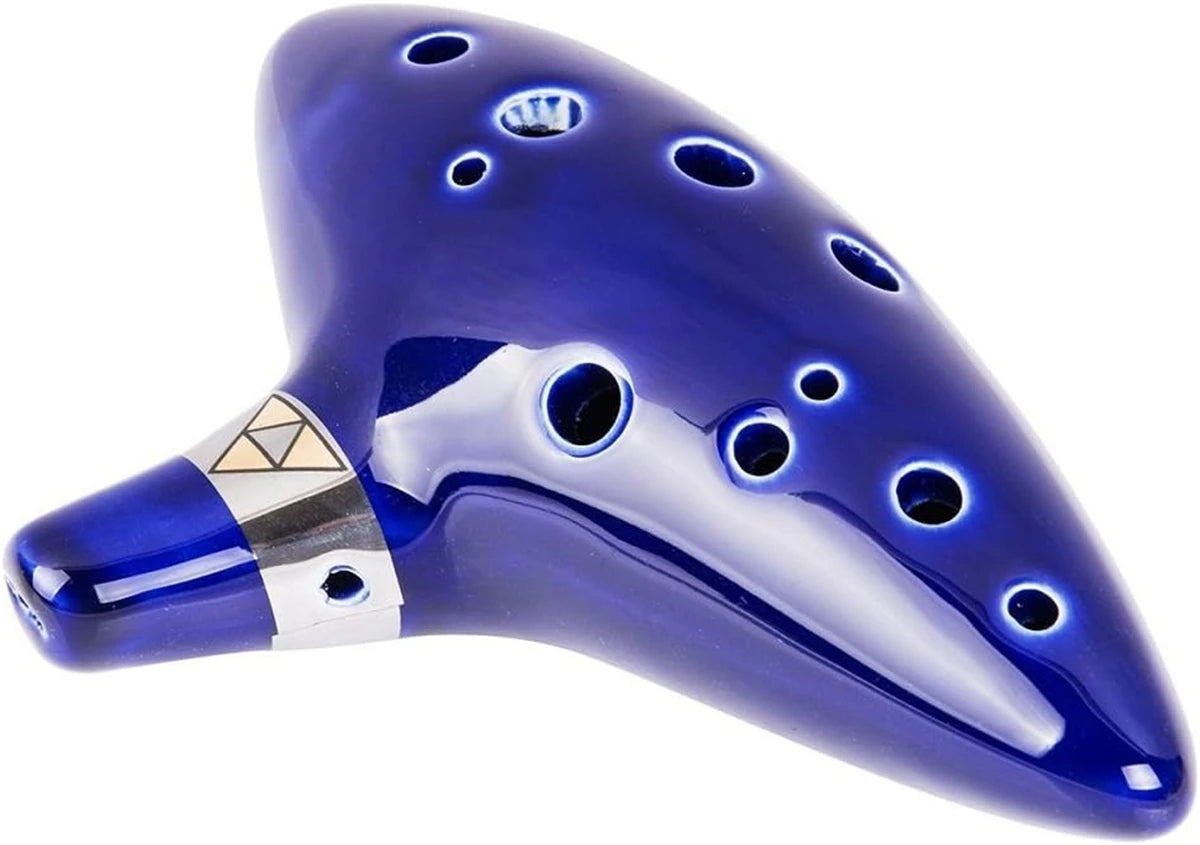 12 Tone Alto C Ocarina – Ceramic Musical Instrument with Songbook, Neck Cord & Carry Bag, Blue