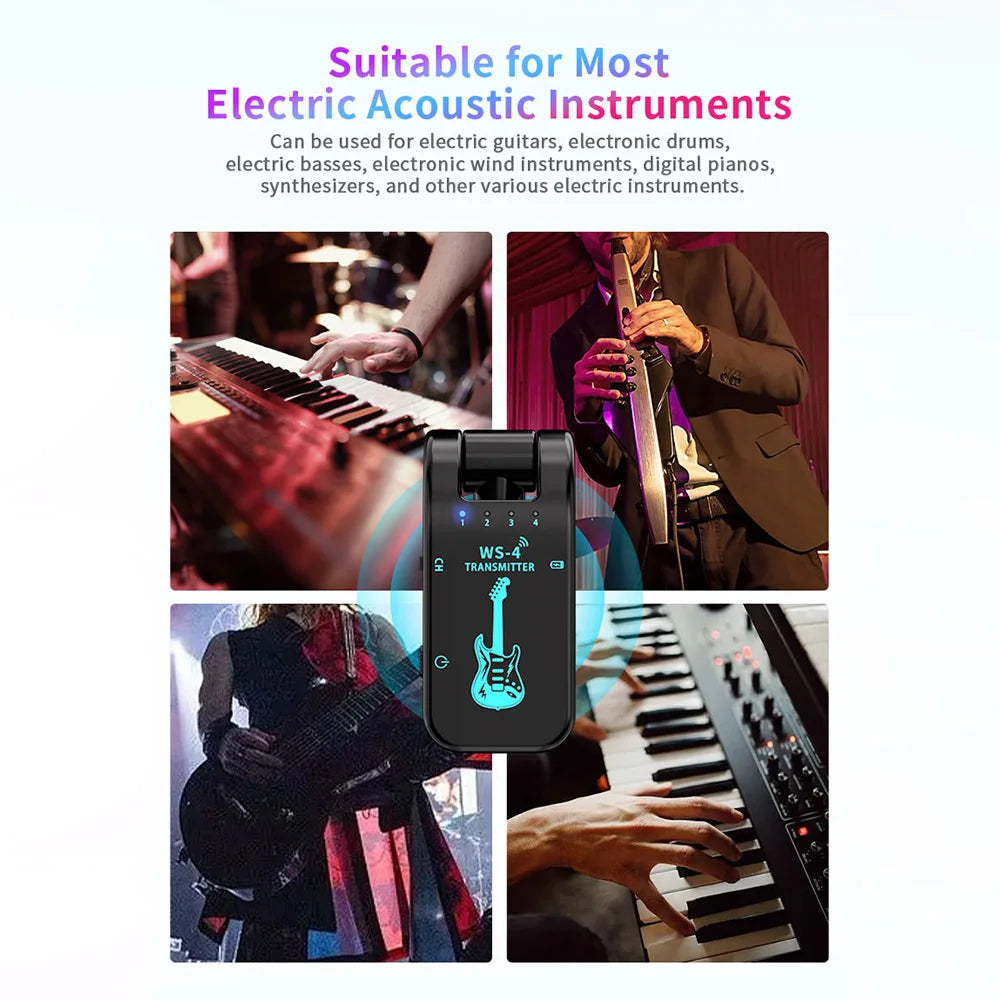 2.4G Wireless Guitar System – Transmitter & Receiver Set for Electric Guitar & Bass, 48K/16bit Real-Time Audio Transmission