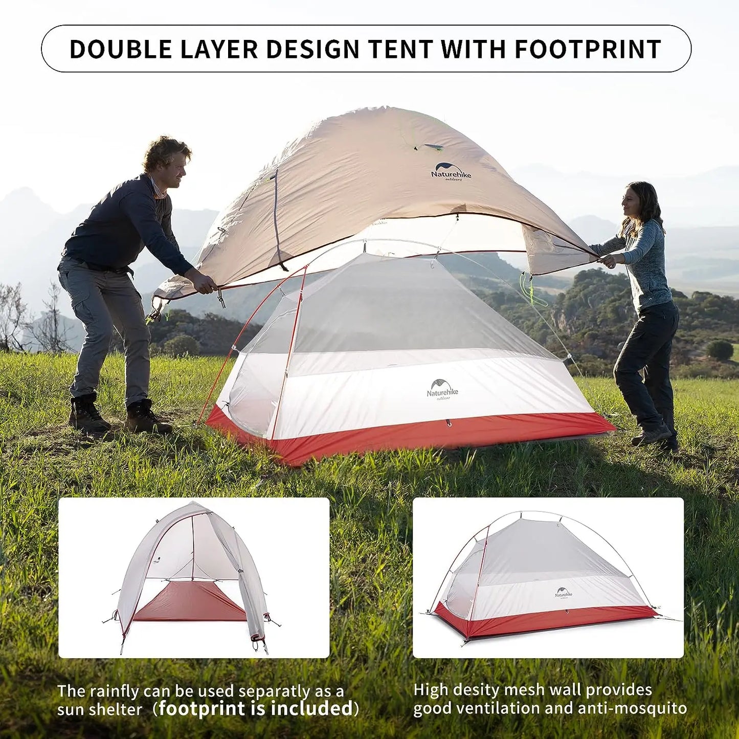 Naturehike Cloud Up 1-Person Camping Tent – Ultralight, Portable, Waterproof Folding Backpack Shelter for Travel & Beach