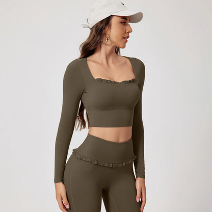 Women’s Summer Gym Yoga Set – Quick-Dry Long Sleeve Two-Piece Sportswear Outfit for Outdoor Fitness & Training
