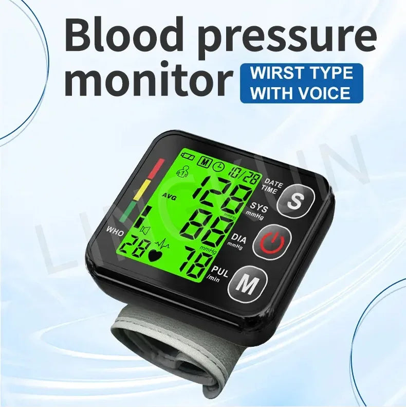English Voice Digital Wrist Blood Pressure Monitor – High-Accuracy Electronic Sphygmomanometer Tonometer