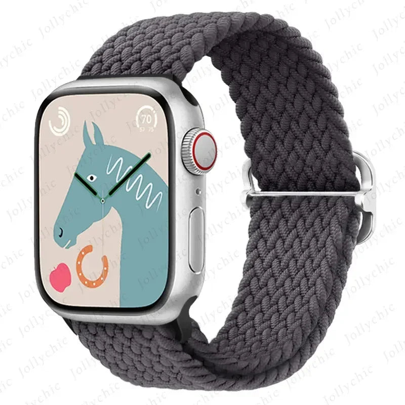 Braided Solo Loop Apple Watch Ultra Band – Elastic Nylon Adjustable Sport Bracelet Strap for iWatch SE, Series 3–9 (38mm–49mm)