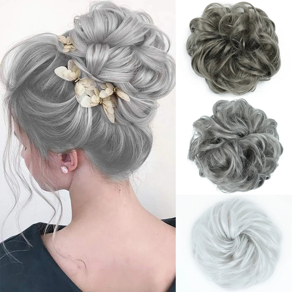 AZQUEEN Messy Bun Hair Extension – Synthetic Curly Wave Chignon Scrunchie, Elastic Band Updo Hairpiece for Women
