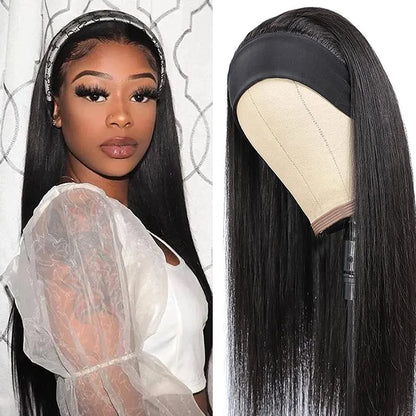 Headband Wig – 180% Density Bone Straight Peruvian Human Hair Wig for Black Women, Full Machine Made