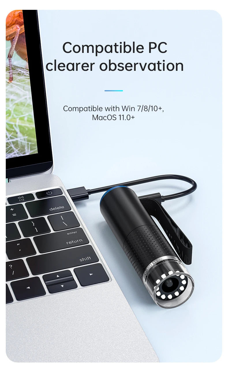 WiFi Digital Microscope Camera — 50X-1000X Zoom 2MP USB Magnifier for Skin Inspection, Repair, Android, iOS, PC