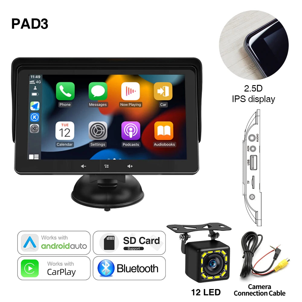 Grandnavi 7-Inch Universal Car Multimedia Touch Screen – Wireless CarPlay & Android Auto Video Player for Vehicles