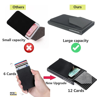 Automatic Flip Card Holder Sleeve — Large Capacity Metal Wallet with 12 Slots, Anti-Theft Credit Card Case for Men