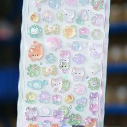 Kawaii 3D Jelly Resin Stickers - Cute Sparkling Transparent Cartoon Decals for Scrapbooking and DIY Decor