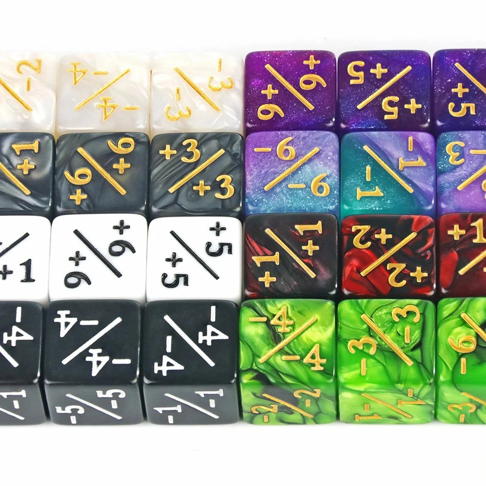 10pcs Six Sided Dice Set - D6 Counters +1/+1 & -1/-1 for Math Learning, Kids Arithmetic Toys and Card Game Accessories