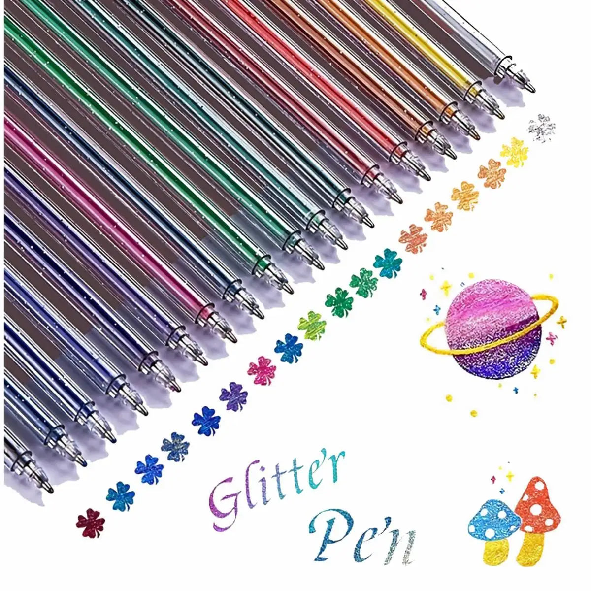 60 Color Glitter Gel Pens - 1.0mm Metal Tip Ballpoint Pens for Drawing, Coloring, DIY Crafts and Journaling