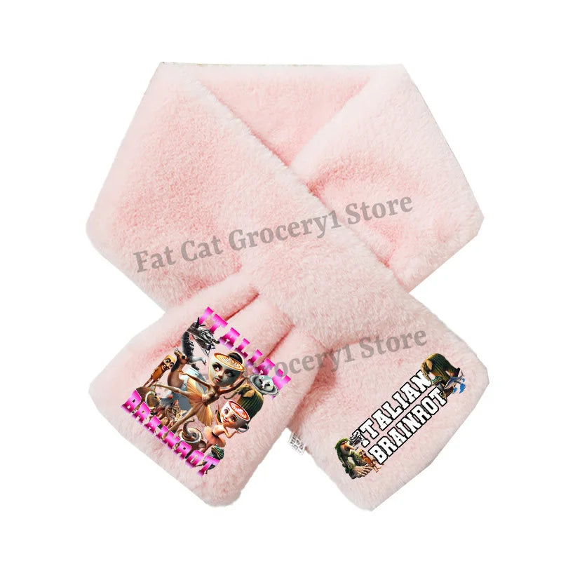 Italian Brainrot Plush Scarf – Kawaii Tralalero Neckerchief for Kids, Boys & Girls, Winter Warm Muffler, Children’s Bandelet Gift