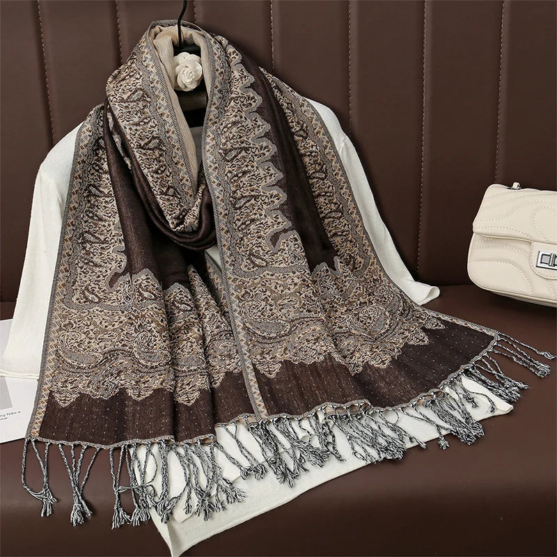 Luxury Autumn Cashmere Pashmina Shawl – Warm Winter Scarves for Women, Printed Cotton Foulard Stole Scarf 2023
