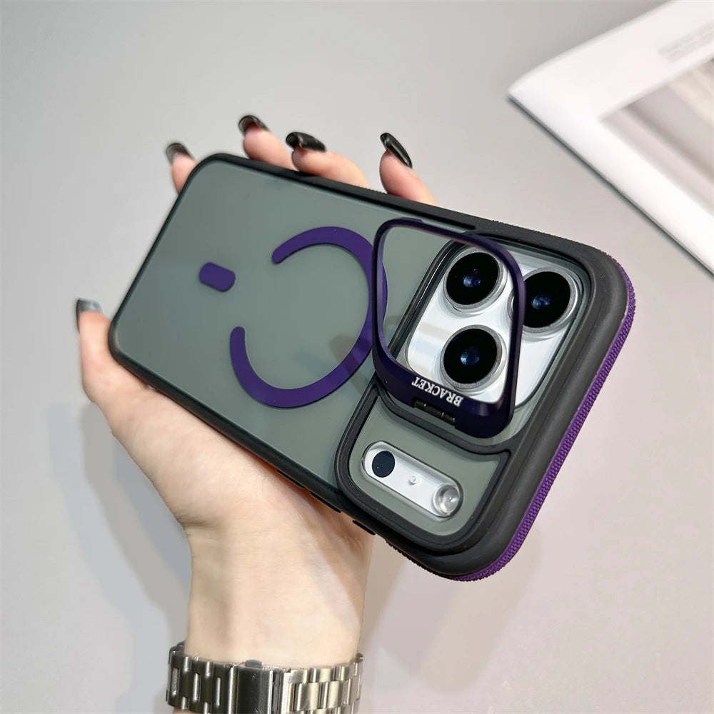 Luxury Matte Transparent MagSafe Kickstand Case — Magnetic Stand Cover for iPhone 11–17 Air, Plus, Pro Max