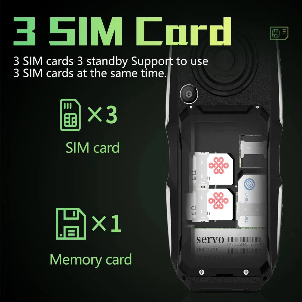 SERVO F4 Mobile Phone - Triple SIM Card, Magic Voice, Power Bank, Flashlight, FM Radio - Large Button GSM 2G Cellphone, Affordable Option for Elderly