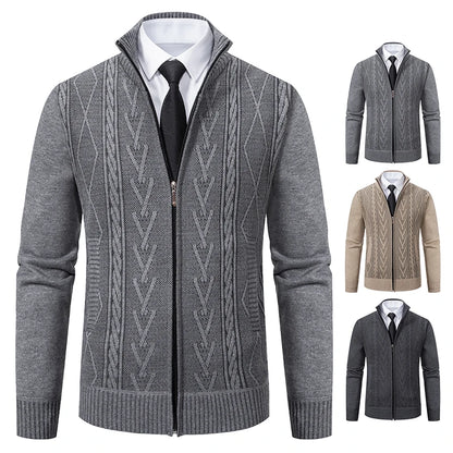 Men's Autumn Winter Cashmere Knit Sweater Coat - Padded Warm Casual Pullover Jacket