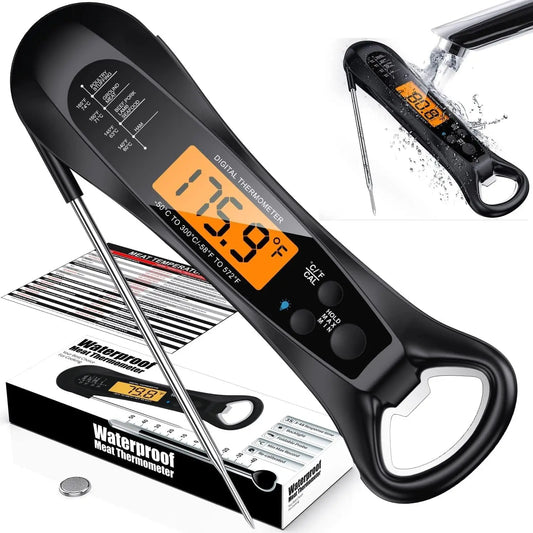 Instant Read Digital Meat Thermometer – Fast & Precise Cooking Thermometer with Backlight, Magnet & Calibration for Kitchen, BBQ & Food Preparation