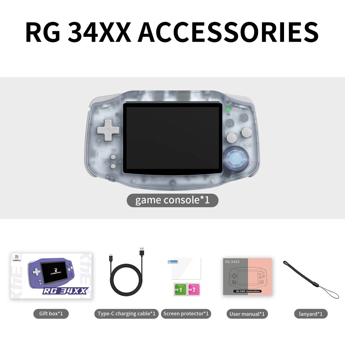ANBERNIC RG34XX Retro Handheld Game Console - 3.4" IPS Screen Linux Gaming System with HDMI Output