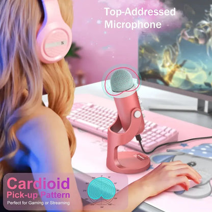 Haomuren USB Condenser Microphone – Pink Studio Mic for PC, Mac, Phone, Gaming, Streaming & Podcasting