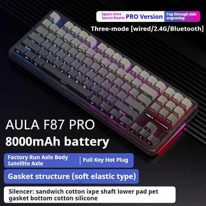 AULA F87 Pro Tri-Mode Mechanical Gaming Keyboard – Wired, 2.4G Wireless, Bluetooth, 87-Key RGB Hot-Swappable PBT, 8000mAh