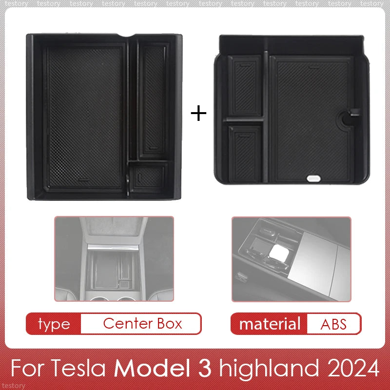 Tesla Model Y/3 Center Console Storage Box – Hidden Organizer Tray & Webcam Cover (2021–2024 Accessories)