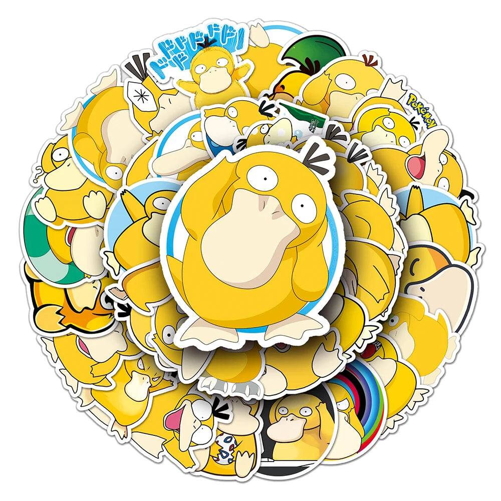 10/30/50-Piece Pokémon Psyduck Sticker Set - Cute Kawaii Anime Vinyl Decals for Phones, Water Bottles, Laptops, and DIY Crafts