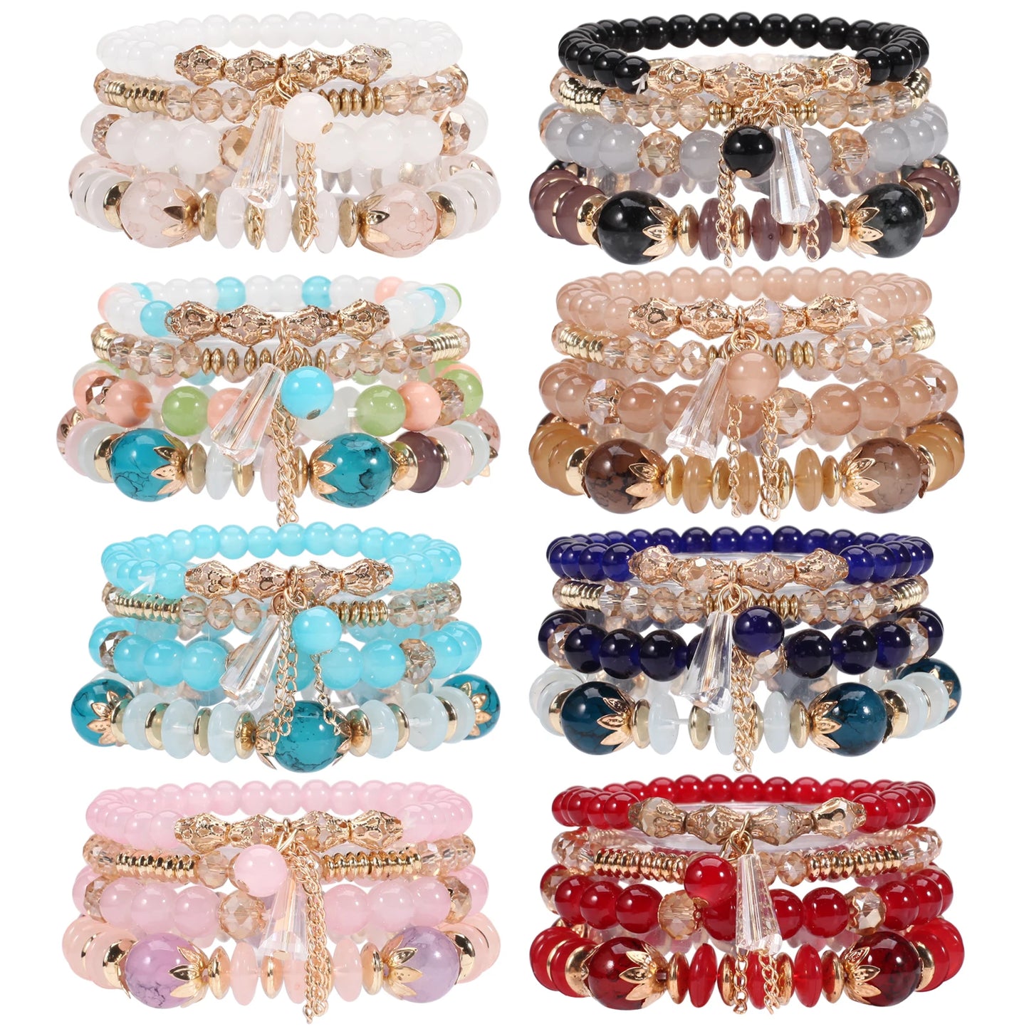 Bohemian Stackable Bead Bracelets - Multilayer Charm Stretch Bangles for Women