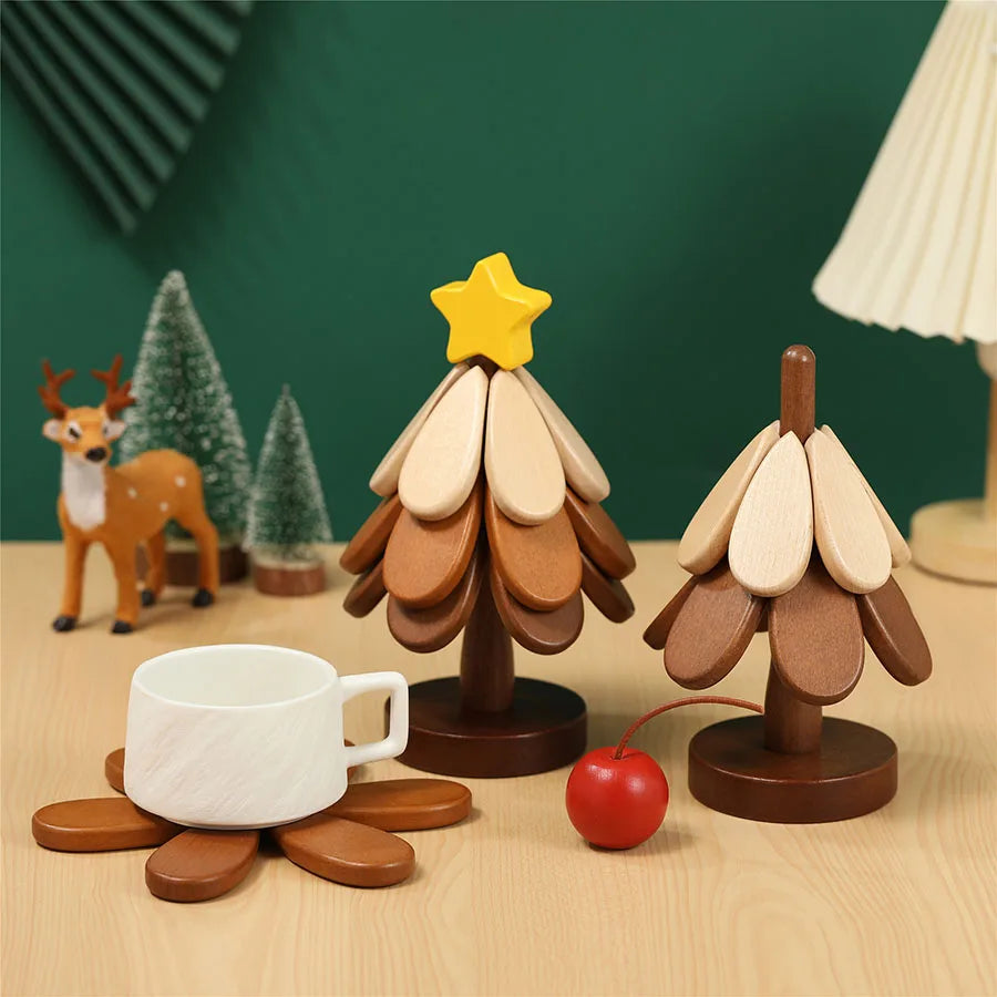 Tree Shape Solid Wood Insulation Mat – Anti-Scalding Pot Mat for Dining Table, Creative Festival Gift & Home Decor