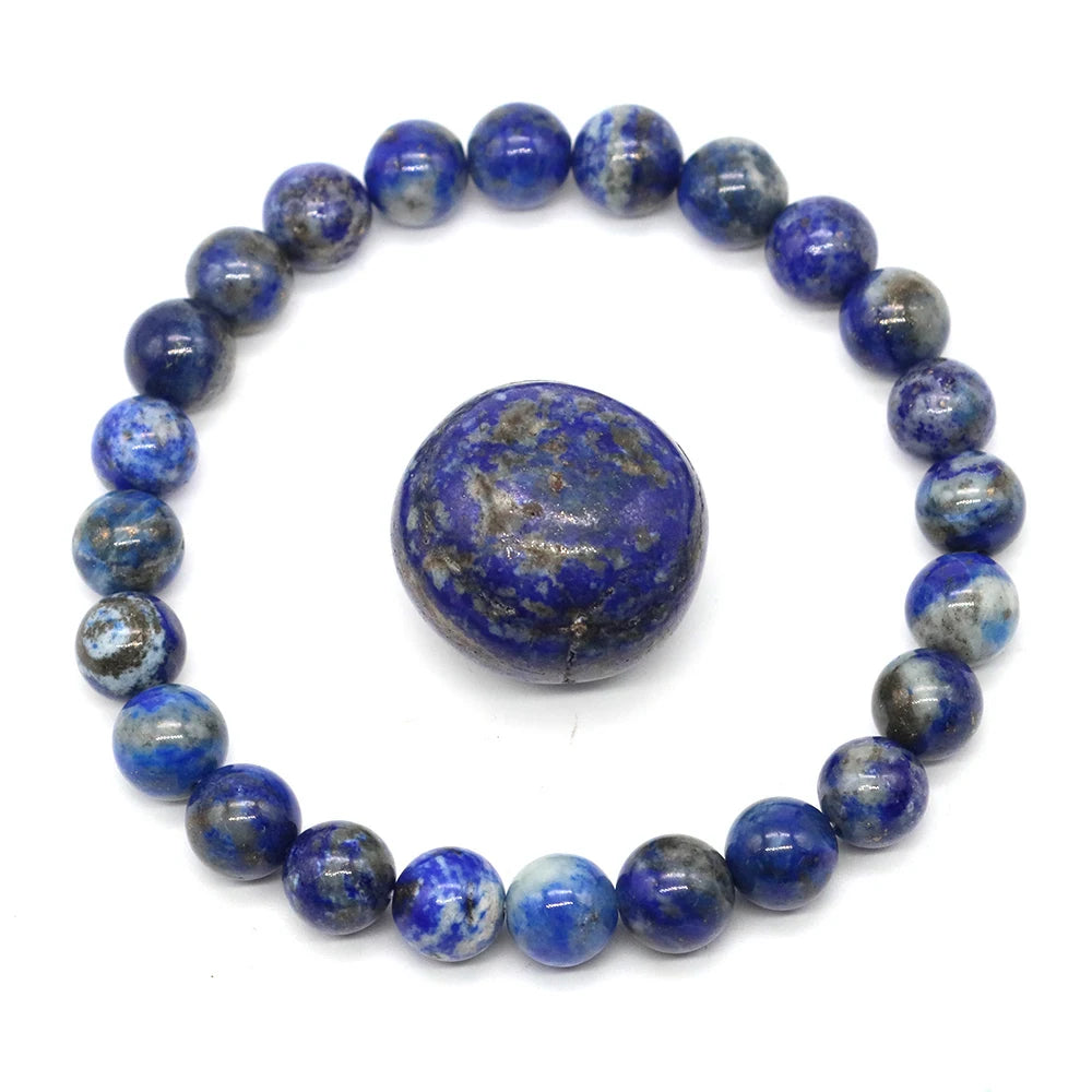 Natural Stone Beaded Bracelet for Men & Women – Healing Crystal Lapis Lazuli Quartz Elastic Couple Jewelry Bangle Bracelet