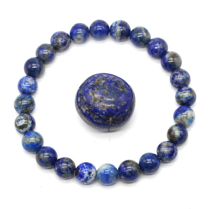 Natural Stone Beaded Bracelet for Men & Women – Healing Crystal Lapis Lazuli Quartz Elastic Couple Jewelry Bangle Bracelet