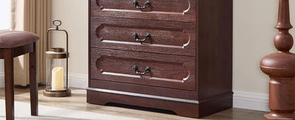 5-Drawer Farmhouse Dresser – Cherry Wood Chest of Drawers for Bedroom, Rustic Wide Storage Solution
