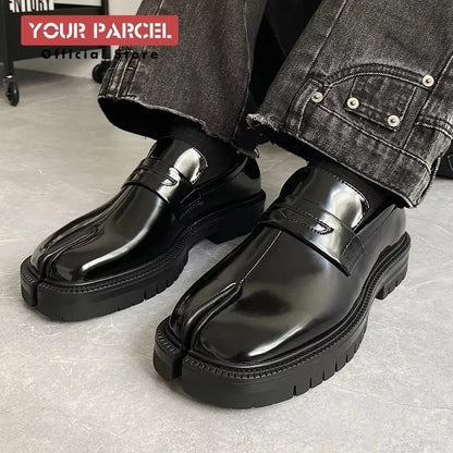 Men’s Split Toe Tabi Loafers – Thick Sole Patent Leather Casual Korean Trend Shoes