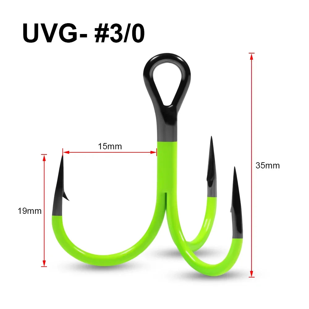Spinpoler Flame Treble Fishing Hook – UV-Active Violet Paint, 2X Strong Hi-Carbon Steel for Soft Bait & Swimbait Tackle, #1, #1/0, #2/0