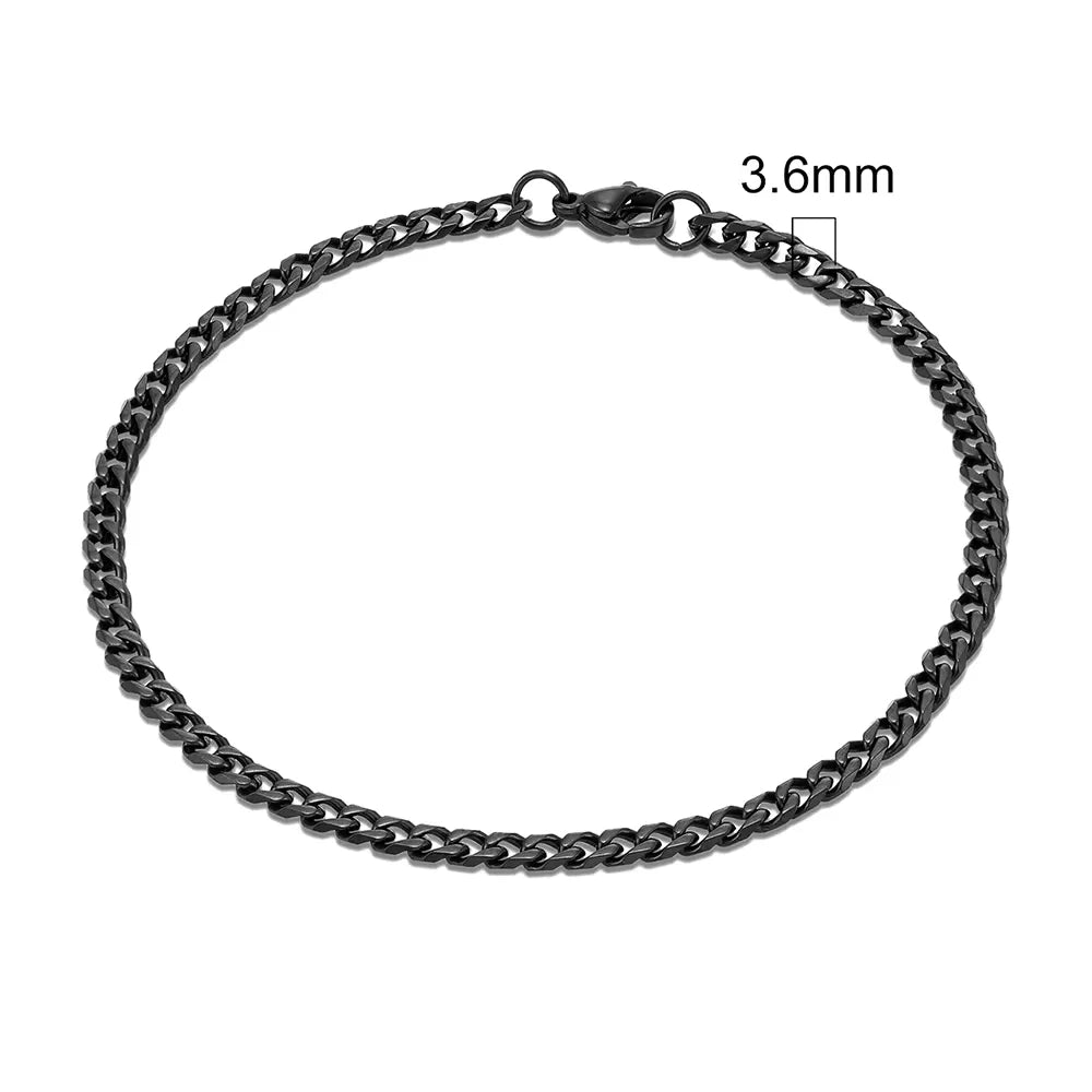 MKENDN Punk Rock Stainless Steel Cuban Curb Link Chain Bracelet – 3–11mm Silver Biker Jewelry for Men & Women