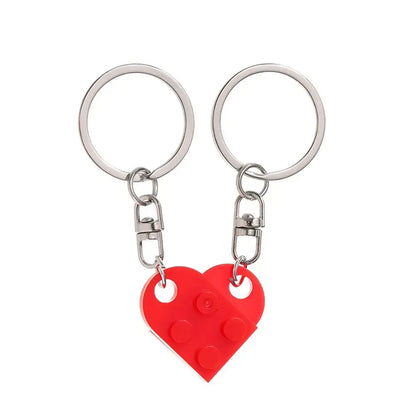 Love Heart Brick Keychain - Matching Couple Key Ring, Building Block Jewelry Gift for Birthdays