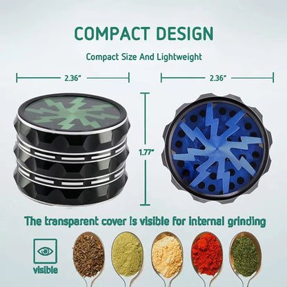 60mm 4-Part Aluminum Herb Grinder – Metal Spice Mill with Transparent Skylight for Tobacco & Smoking Accessories