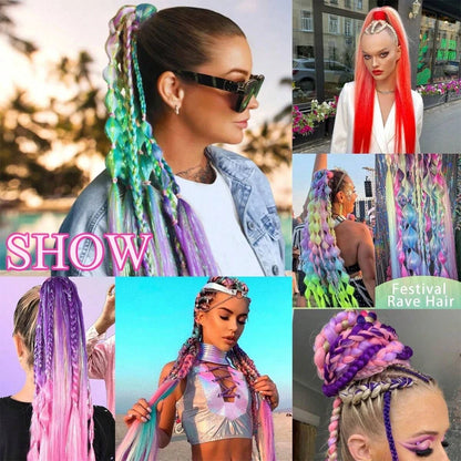 Synthetic Colorful Ponytail Extensions – Long Straight Braided Hairpieces with Rubber Band for Women